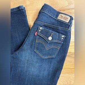 LEVI'S 505 Straight Leg Mid Rise Back Flap Whiskered Jeans WOMEN'S Size 2 M EUC